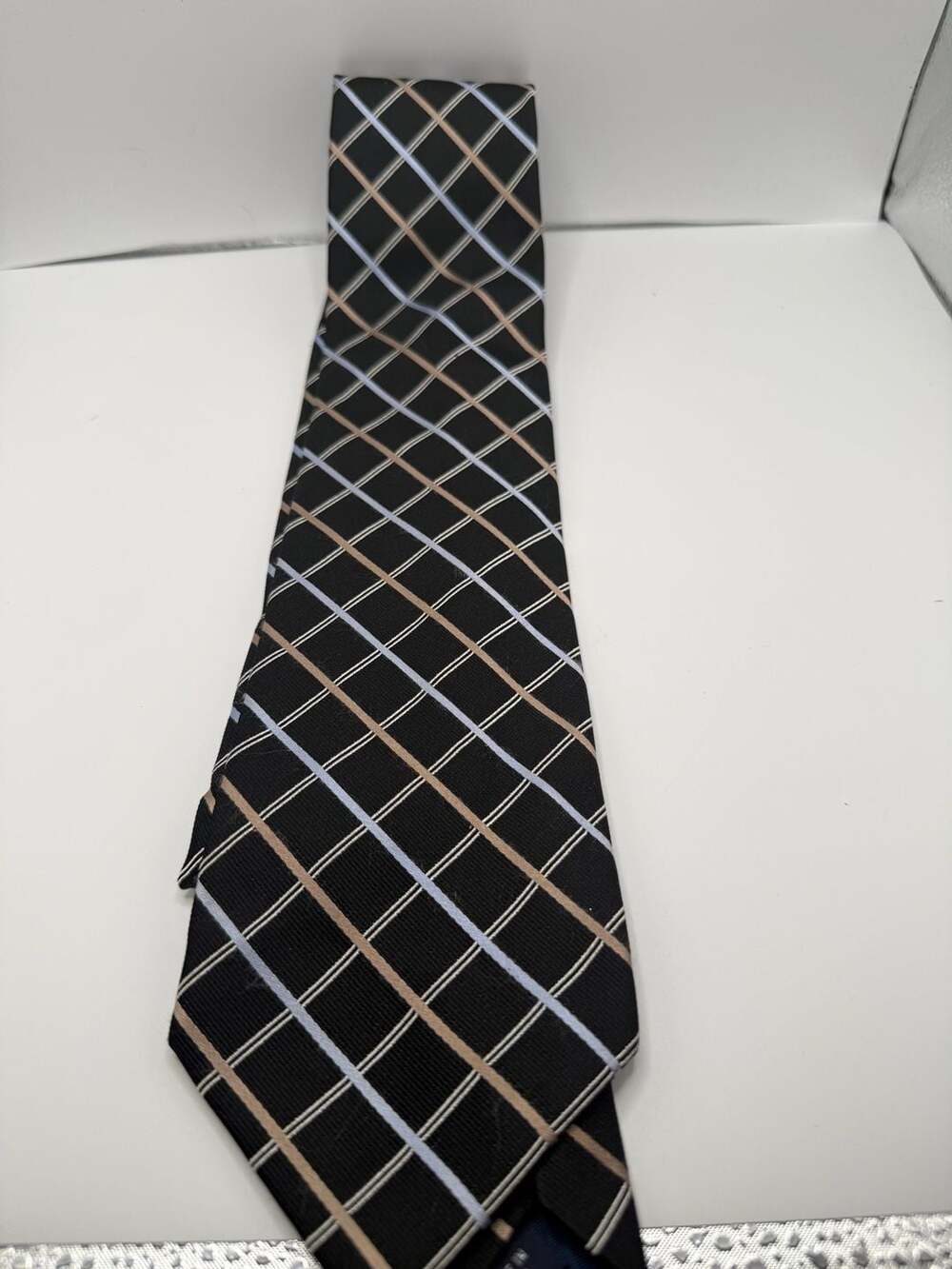 Nautica Men's Black Plaid Grid Pattern Necktie